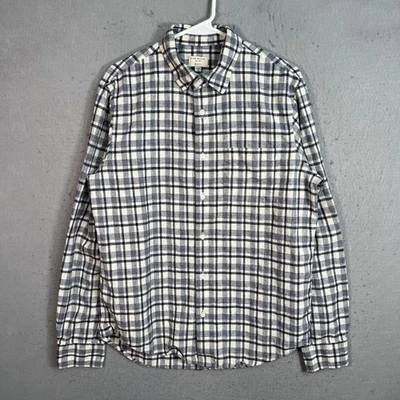 Club Monaco Mens Size Medium Slim Fit Blue Plaid Shirt Linen-Cotton Blend - Image 1 of 4