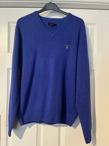 GANT Maglione Uomo Blu Royal Scollo V Lana di Agnello M - Foto 1 di 10
