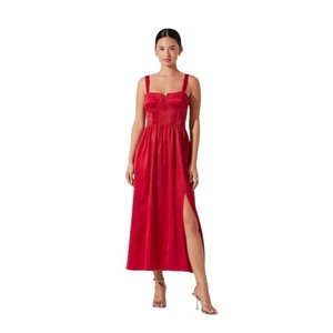Abito Astr the Label bustier increspato rosso vestito midi ruching taglia small nuovo senza etichette - Foto 1 di 9