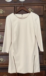 Vestido J Crew 0 Ponte Tejido Cambio Dorado Cremallera Carrera Negocios Oficina Crema Marfil - Imagen 1 de 6