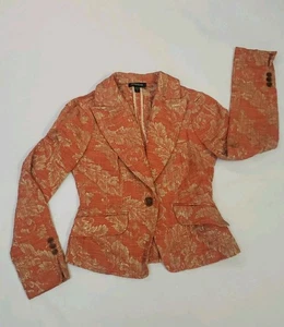 Blazer Bebe vintage para mujer jacquard dorado y naranja talla 2 - bolsillos delanteros - Imagen 1 de 16