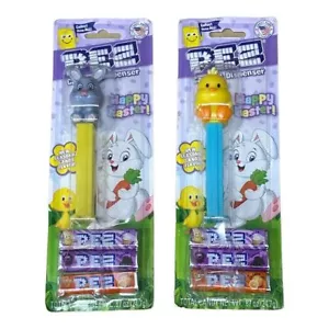 Dispenser 2 PEZ Pasqua Bambino Pulcino e Coniglietto Cesto Caramelle Stuffer Giocattolo Scadenza 1/2024 - Foto 1 di 7