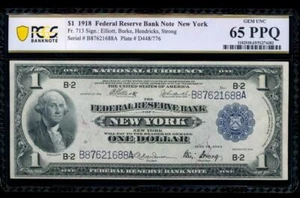 AC Fr 713 1918 1 $ FRBN New York PCGS 65 PPQ GEM UNCIRCULATED Spread Eagle! - Bild 1 von 2