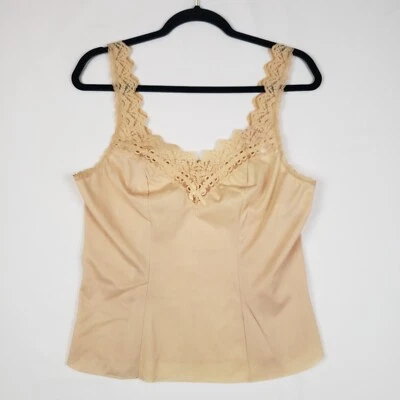 Vintage Olga Camisole Womens 36 Secret Hug Cami Top Beige Stretch Lace Trim - Imagem 1 de 4