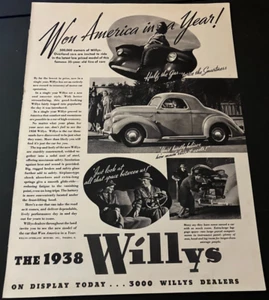 1938 Willys Two-Door Coupe - Vintage Original Black & White Print Ad / Wall Art - Picture 1 of 5