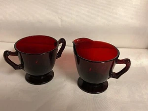 ~ANCHOR HOCKING~Royal Ruby RED Depression*Glass Open Sugar & Creamer Set NICE - Picture 1 of 7