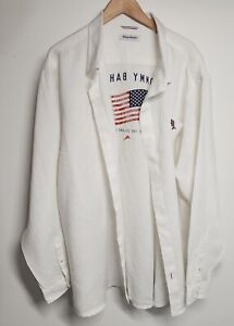 Tommy Bahama Shirt Mens 4XLT White Long Sleeve Button Up USA Logo 100% Linen