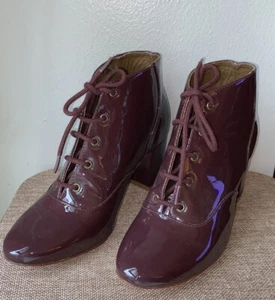 Anthropologie By Nina Payne Brown Patent Leather Lace Up Booties 36 EUR/US 5.5-6 - Picture 1 of 5