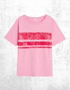 Ex Hush Women’s Short Sleeve Ailbhe Striped T-Shirt in Bright Pink - Picture 1 of 3