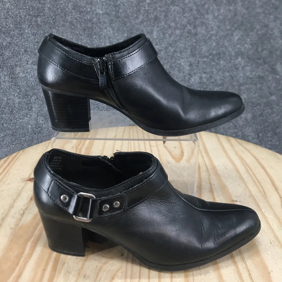 Thom McAn Boots Womens 8 Wide Jorgie Ankle Booties Block Heels Black Leather - Image 1 of 4