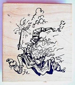 WIZARD On FIRE  Rubber Stamp  SMOKE  Magic Wand  FUNNY Visual Image Printery VIP - Picture 1 of 4