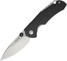Ruike Linerlock Front Flipper Knife Black Carbon Fiber Handle Plain Edge P671CB