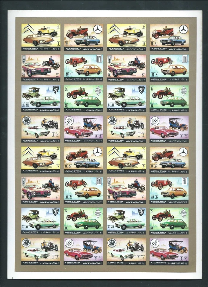 AJMAN 1972 Michel 1418B/25B hoja imperfecta coches antiguos y nuevos u/m cat 32 euros Foto 1 de 1