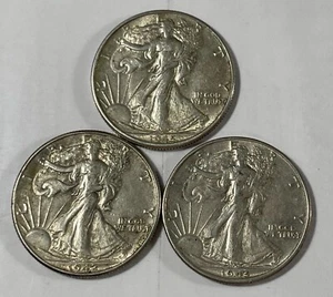 1942, 1943 & 1945 Walking liberty 50C (#18644) Abt AU original - Picture 1 of 2