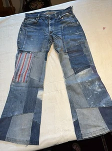 1973 mens denim bell bottoms Patchwork Handsewn Handmade Used And Unique - Picture 1 of 10