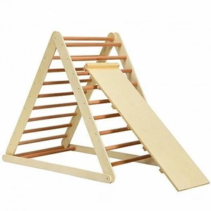 Foldable Wooden Climbing Triangle Indoor with Ladder for Toddler Baby-Natural - - Picture 1 of 5
