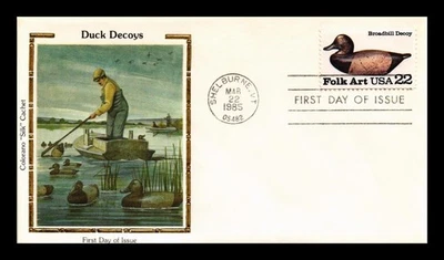 DR JIM STAMPS US COVER BROADBILL DUCK DECOYS FOLK ART FDC COLORANO SILK CACHET - Image 1 of 2