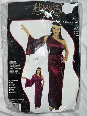 Disfraz de Diosa Romana Charades Adulto Vino Terciopelo Un Hombro Vestido Diadema Foto 1 de 4