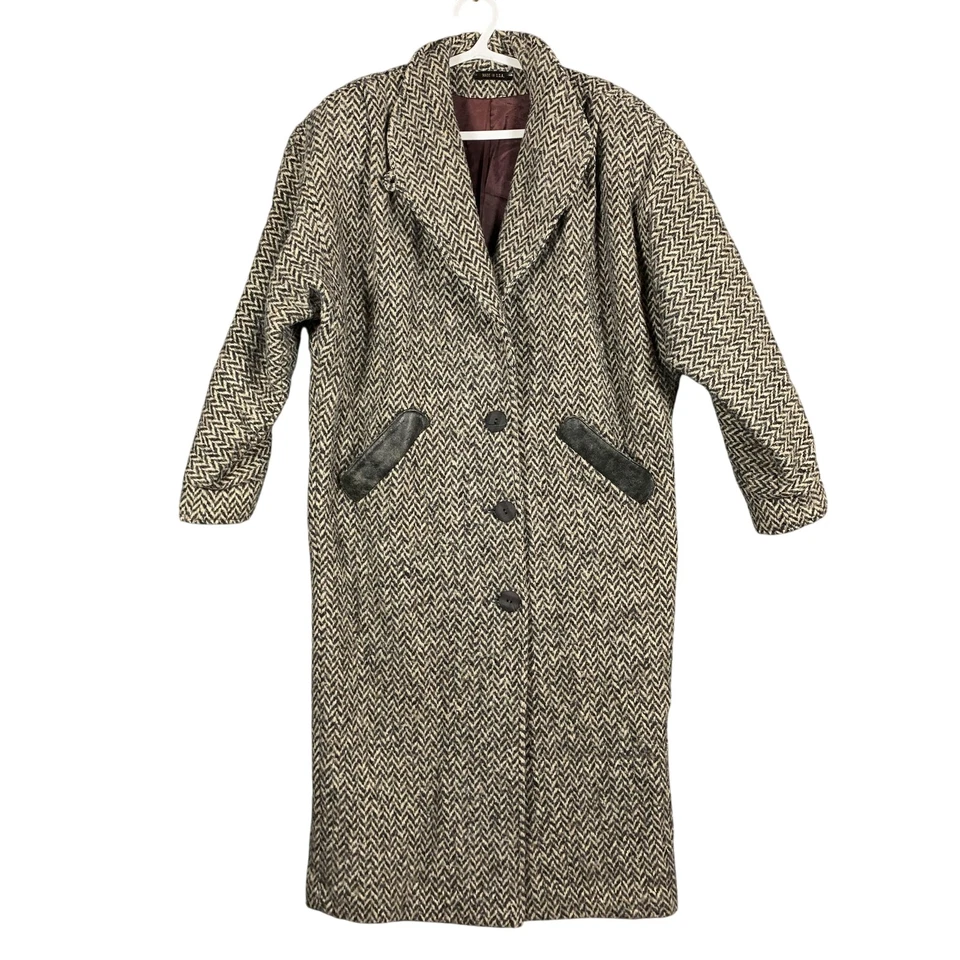 Abrigo Donnybrook Vintage Mujer Mediano Marrón Negro Lana Espiga Hecho en EE. UU. Años 80 Foto 1 de 4