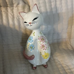 Banco Gato Cerámica Floral Pintado a Mano en Italia Para Peck & Peck MCM De Colección - Imagen 1 de 3