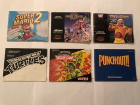 Lote manual NES 6, SMB 2, &iexcl;perforado!!, Double Dragon 2, TMNT, TMNT 2, WWF 