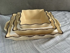 Steinzeug Kasserolle Set (3) rechteckige Griffe, Akzentrand - neu - Bild 1 von 6