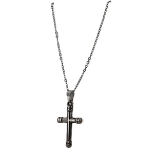 Edelstahl Kreuz Anhänger Rotgussfarben Silber Finish 18" Kette Halskette - Bild 1 von 6