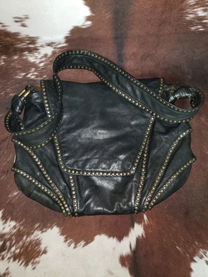 Kooba Josephine Hobo Shoulder Bag Tote Purse Black Lambskin Leather Gold Studs - Image 1 of 4