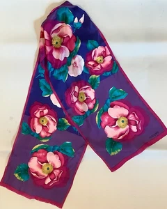 Bufanda de seda rectangular vintage Oscar De La Renta floral 50" x 10" - Imagen 1 de 4