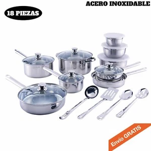 Juego De Utensilios De Cocina De Acero Inoxidable De 18 Piezas, Ollas Y Sartenes - Picture 1 of 13
