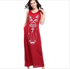 Women' Cat Kitty Long Skirt Sleeveless Dark Red Vestidos Autumn Beach Maxi Dress