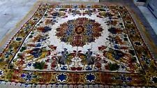 ANTIQUE 19C ARABIC SILK TAPESTRY,TABLE CLOTH,WALL HANGING WITH HUNTING SCENE 