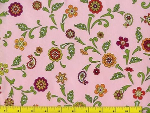 Folk Art Flowers & Paisley on Pink Quilting Fabric by Yard #860 - Picture 1 of 1