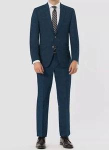 $395 Izod Men's Blue Plaid Classic-Fit Solid 2-Piece Suit Jacket Pants 44L - Picture 1 of 1