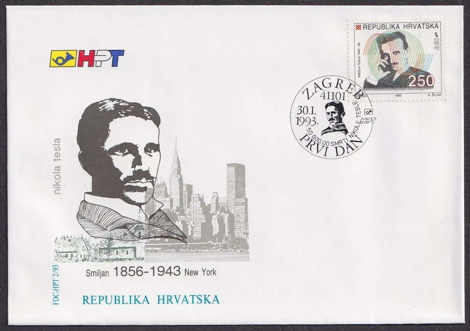 Croatia 1993-01-30, Nikola Tesla, FDC - Image 1 of 1