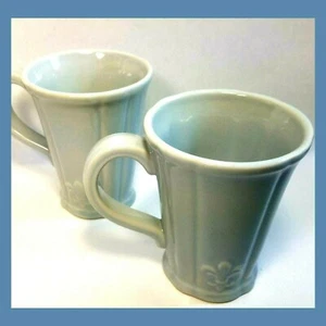 Portmeirion Cool Gray Fluer de Lys Mugs 14 oz Embossed French Lily Scalloped  - Picture 1 of 8