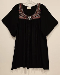 Isa & Ella Black Embroidered Dress Swim Coverup Large Gauze Pool Beach Resort - Picture 1 of 8