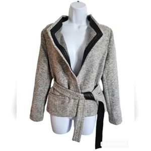Banana Republic Size 4 NWT Deadstock Grey Belted Tweed Lined Wool Blazer Jacket - Picture 1 of 6