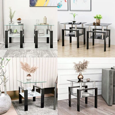 Modern Tempered Glass Set of 2 Coffee Table Tea Table Square Table End Table - Image 1 of 4