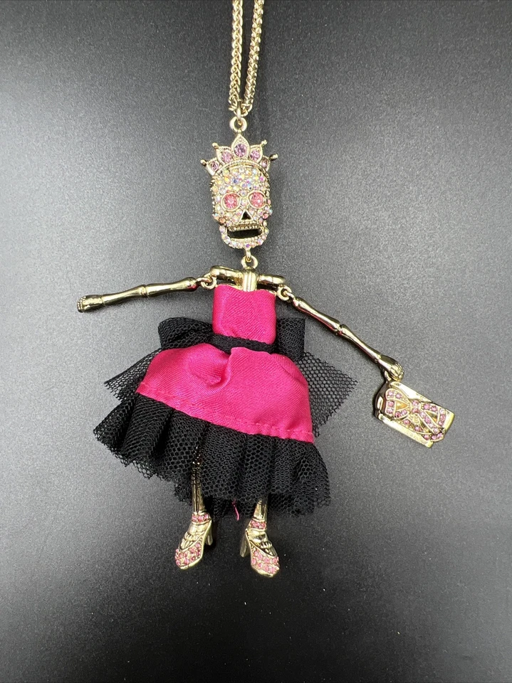 "Collar colgante esqueleto calavera cristal princesa vestido de graduación Betsey Johnson 18""" Foto 1 de 4