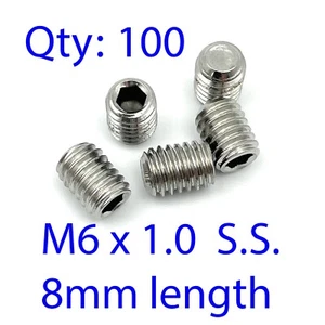 100 set screws, M6 x 1, 8mm length stainless steel bulk pack - Picture 1 of 3