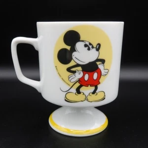 Vintage Mickey Mouse Pedestal Footed Coffee Mug Cup Walt Disney White Yellow - Picture 1 of 11