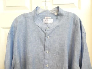Camicia L' Orchidea 100% Lino Uomo Chambray Blu 4XL Bottoni Frontali 100% Lino - Foto 1 di 11