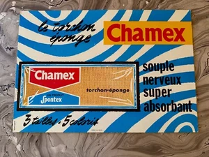 Letrero litográfico publicitario francés vintage tablero grueso años 60 CHAMEX Standee - Imagen 1 de 7