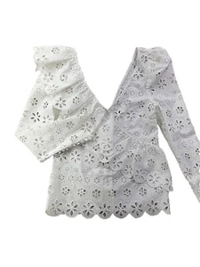 NEW Self Portrait Frilled White Floral Voile Blouse Broderie Lace Long Sleeve 0 - Picture 1 of 10