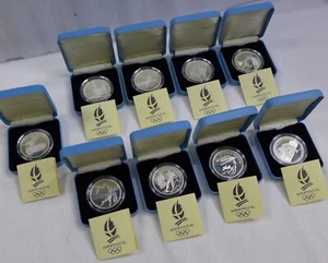 1989-1991 FRANCE - COMPLETE 100 FRANCS 1992 OLYMPICS PROOF SILVER SET (9) - 6 Oz - Picture 1 of 24