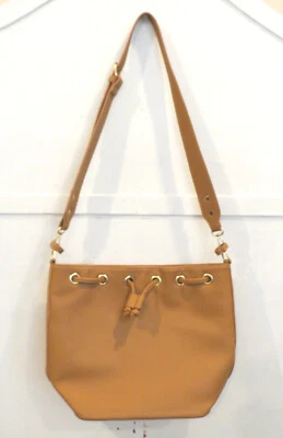 Tan Brown Bucket Shoulder-Bag Crossbody Purse Drawstring Snap - Image 1 of 4