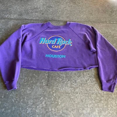 Sudadera corta vintage Hard Rock Café Houston cuello redondo pequeña mediana púrpura Foto 1 de 4