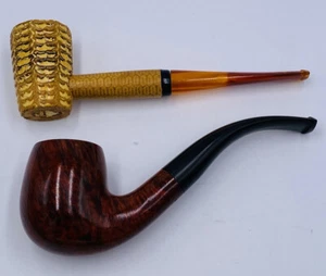 Italian Estate Tobacco Pipe Curbed Burled Grain Briar Italy / Corn Cob Pipe Lot - Picture 1 of 12