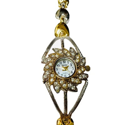 Xavier Watch Rhinestone Accents Flower Hearts Goldtone Silvertone Untested - Image 1 of 4